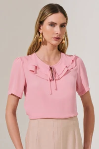 Blusa Decote Vazado Babado Double Laço