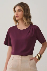 Blusa Assimétrica Pregas Ombro Esquerdo
