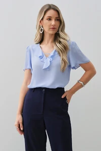 Blusa Manga Evasé Decote V Babado