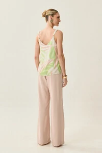 Blusa de Alça Cordão Folhagem Decote V