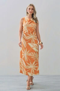 Vestido Midi Regata Assimétrico Drapeado Folhagem Ombro Lateral Franzidos