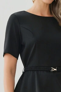 Conjunto de Blusa Crop Peplum Recorte Cinto Gold e Calça Flare Recorte