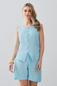 Conjunto de Alfaiataria de Colete Mini Botões Forrados e Bermuda Botão Forrado