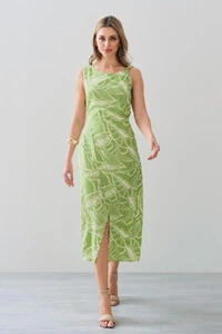 Vestido Midi Regata Assimétrico Transpassado Folhagem Um Ombro Torcido Lateral Franzida