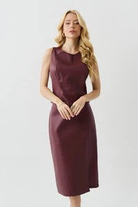 Conjunto de Couro de Regata Crop Recorte e Saia Midi Recorte Fenda Lateral