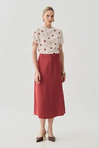 Saia Midi Evasê Botão Forrado