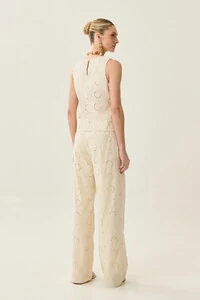 Conjunto de Laise de Algodão de Blusa regata Crop e Calça Reta