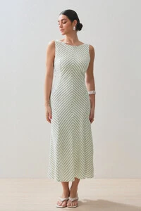Vestido Midi Regata Listrado Recortes