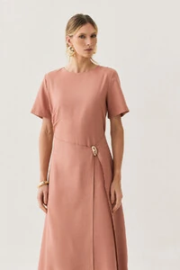 Vestido Midi de Alfaiataria Assimétrico Transpassado Pregas Gold