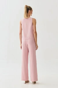 Conjunto de Blusa Regata Decote V Lateral Mini Botões Triple e Calça Reta