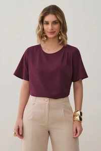 Blusa Assimétrica Pregas Ombro Esquerdo