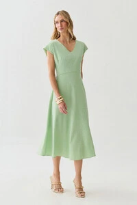 Vestido Midi Evasê Manga Morcego Decote V
