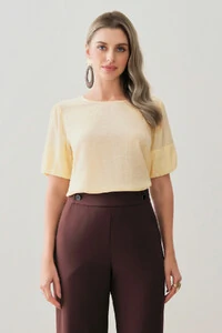 Blusa de Textura Listrada Manga Balonê