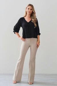 Blusa Manga 3/4 Punho Decote V Laço Recorte Busto