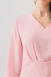 Blusa Crop Manga 3/4 Decote V Cintura Pregas Double