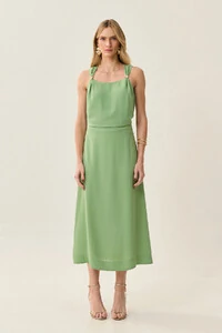 Conjunto de Blusa Regata Omro Gold e Saia Midi Evasê