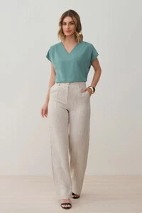 Blusa Manga Morcego Decote V Ombro Pregas Double