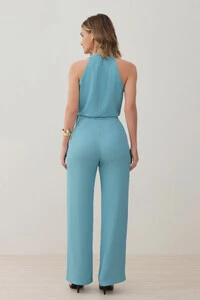 Conjunto de Blusa Regata Frente Única Laço e Calça Pantalona Slim