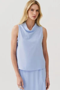Conjunto de Blusa Regata Crop Gola Dobrada e Saia Midi Evasé
