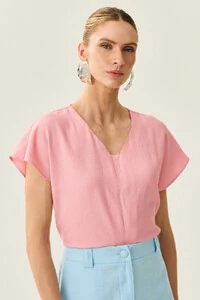 Blusa Manga Morcego Decote V Recorte