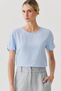 Blusa Manga Pregas Botões Brilho Triple