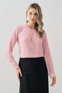 Blusa Manga Longa Punho Decote Pregas