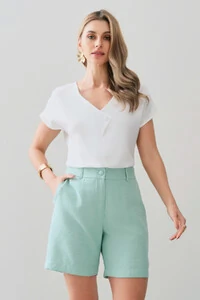 Blusa Manga Morcego Decote V Transpassado Botão Forrado