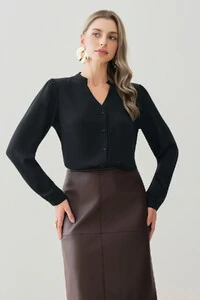 Camisa Manga Longa Punho Gola Baixa Decote v