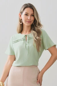Blusa Decote Laço Pregas Double