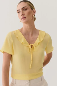 Blusa Decote V Babado Laço