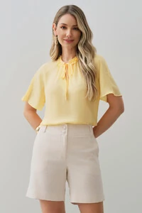 Blusa Manga Reglan Gola Babadinho Decote V Laço