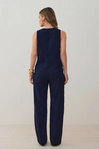Conjunto de Blusa Regata Transpassada Pregas Triple e Calça Reta