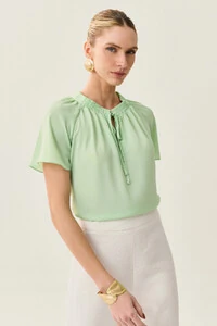 Blusa Manga Raglan Decote Lastex Laço