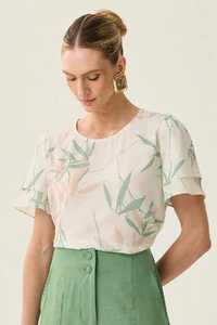 Blusa Folhagem Manga Dupla