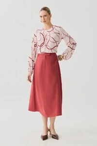 Blusa Abstrata Manga Longa Decote Pregas