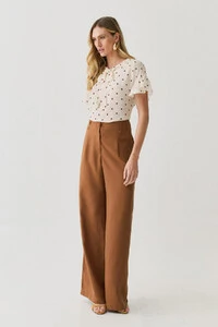 Blusa Poa Manga Franzida Decote Babado Laço