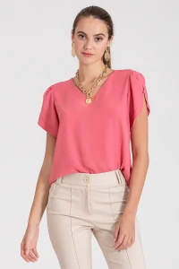 Blusa manga aberta botão forrado