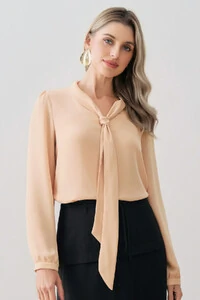 Blusa Manga Longa Punho Gola Dobrada de Laço