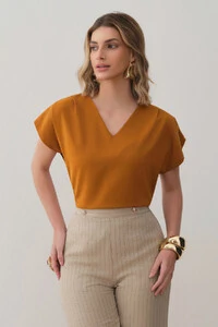 Blusa Manga Morcego Decote V Ombro Pregas Double