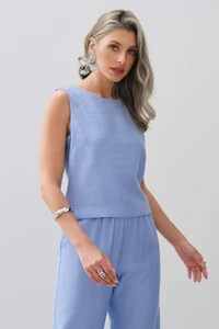 Conjunto de Blusa Regata Crop Pence e Calça Reta Cintura Elástico Laço