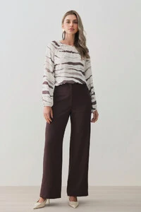 Blusa Zebra Abstrata Manga Longa Raglan Decote Franzido