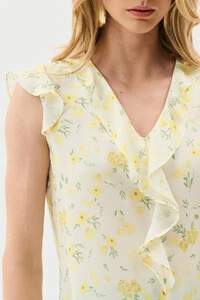 Regata Floral Decote V Ombro Babados