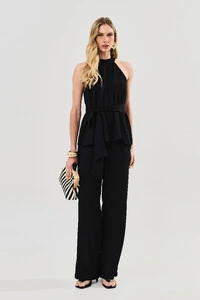 Conjunto de Blusa Regata Frente Única Faixa e Pantalona Nervura