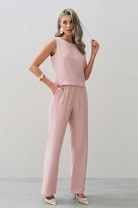 Conjunto de Blusa Regata Crop Pence e Calça Reta Cintura Elástico Laço
