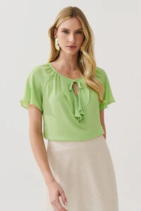 Blusa Manga Raglan Decote Babado Laço