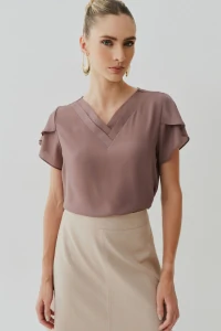 BLUSA MANGA TULIPA DECOTE V DOUBLE RECORTE