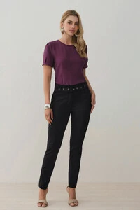 Calça Cigarrete Double Cinto Fivela Forrada Ilhós