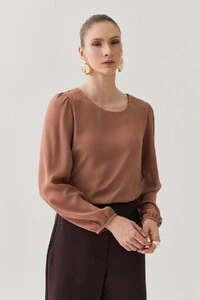 Blusa Manga Longa Ombro Recortes Double