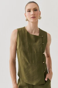 Conjunto de Camisa Regata Assimétrica Pence Mini Botões Gold