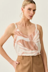 Blusa de Alça Cordão Folhagem Decote V